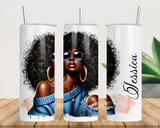 Personalised Afro Diva - Blue 20oz Skinny Tumbler