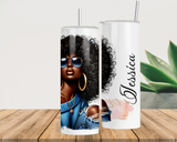 Personalised Afro Diva - Blue 20oz Skinny Tumbler