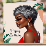 Personalised Grey Hair Black Woman Birthday Card