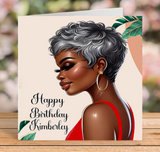 Personalised Grey Hair Black Woman Birthday Card