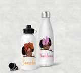 Personalised Black Girl P.E Bag And Water Bottle