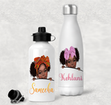 Personalised Black Girl Peak A Boo Girl Water Bottle