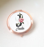 Magnolia Black Initial And Name Compact Mirror