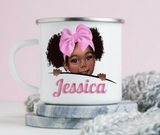 Pink Bow Black Peekaboo Girl Mug