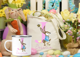 Easter Rabbit Initial Tote Bag and Enamel Mug