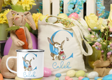 Easter Rabbit Initial Tote Bag and Enamel Mug