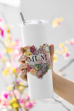 Personalised Floral Heart 20oz Skinny Tumbler