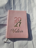 Pink 2027 diary personalised with gold name