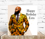 Suited African Bald Man Birthday Day Card