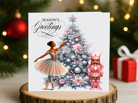 Black Ballerina and Nutcracker Christmas Card