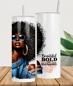 Personalised Afro Diva - Blue 20oz Skinny Tumbler