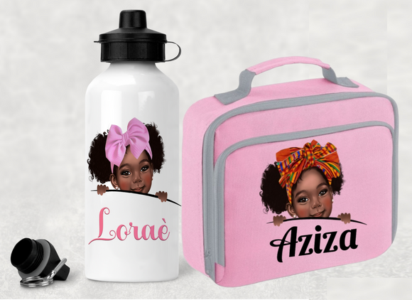 Black Girl Lunch Bag and Water Bottle Set