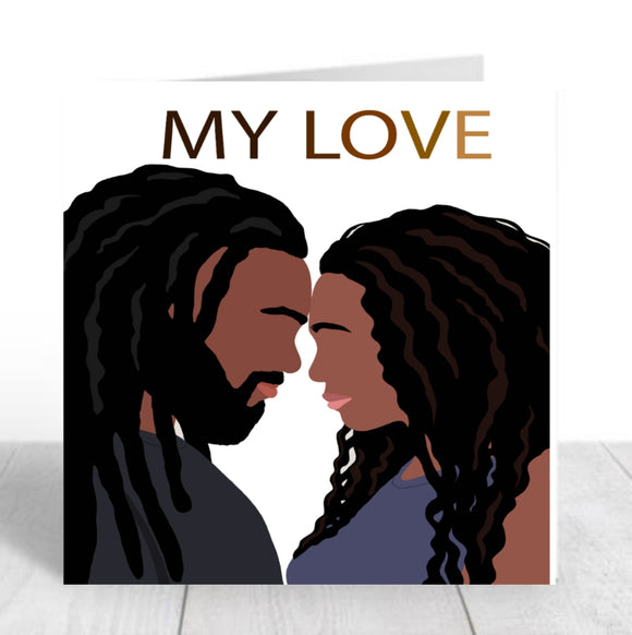 Black Couple With Locs Greeting Card