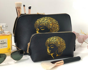 Gold Afro Woman Vegan Leather Accessory Bag