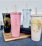 Afro Woman Gold Rim Tumbler