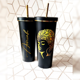 Afro Woman Gold Rim Tumbler