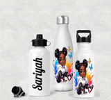 Personalised Black Girl Butterfly Water Bottle