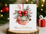Personalised Baubles Christmas Card - Pink