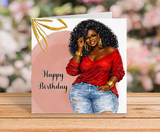 Curvy Black Woman Birthday Card - Dark Skin Tone