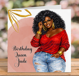 Curvy Black Woman Birthday Card - Dark Skin Tone