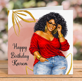 Curvy Black Woman Birthday Card - Light Skin Tone