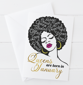 Afro Queens Are Born In... Birthday Card