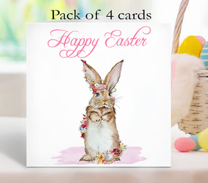 Floral Rabbit Happy Easter Pack Of 4 Cards