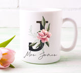 Teacher Magnolia Black Initial Printed Mug