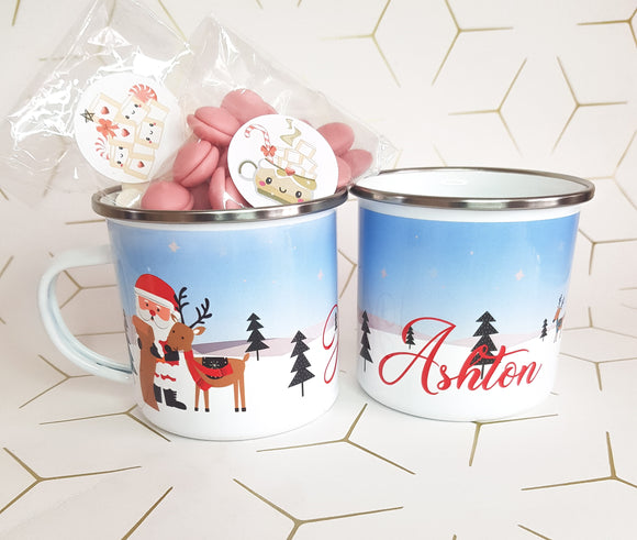 Santa and Deer Enamel Mug