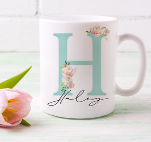 Floral Initial Printed Mug