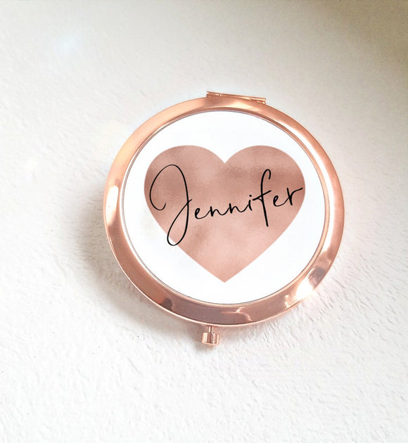 Rose Gold Heart Compact Mirror