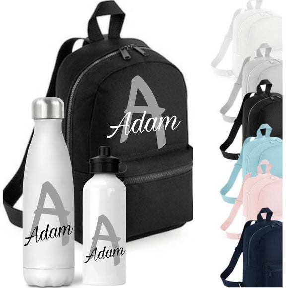 Initial Backpack and Water Bottle Set