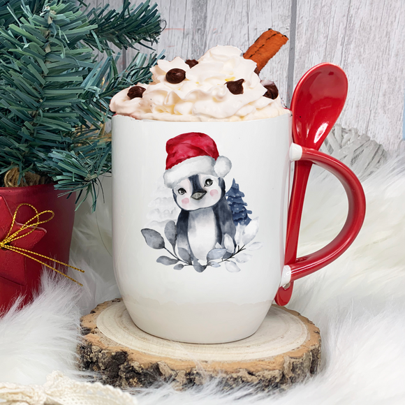 Cute Penguin Hot Chocolate Mug and Spoon