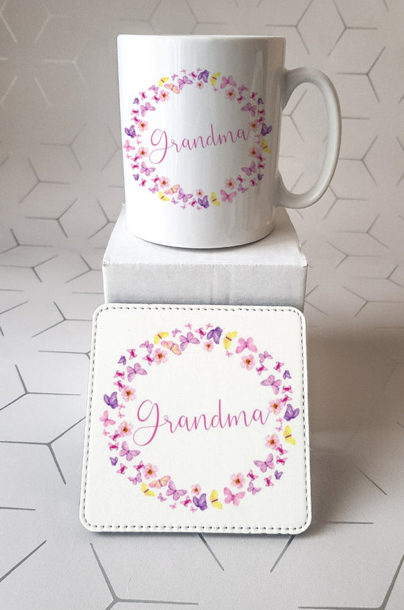 Grandma Butterfly Mug and Coaster