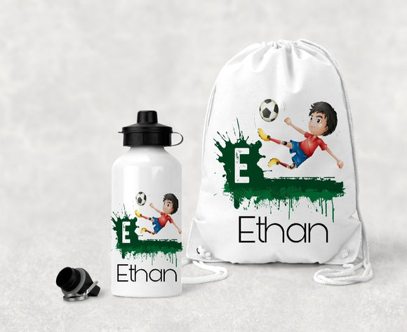 Personalised Football P.E Bag And Water Bottle Set