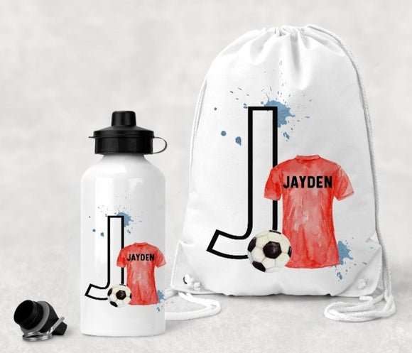 Personalised Football Top P.E Bag And Water Bottle Set