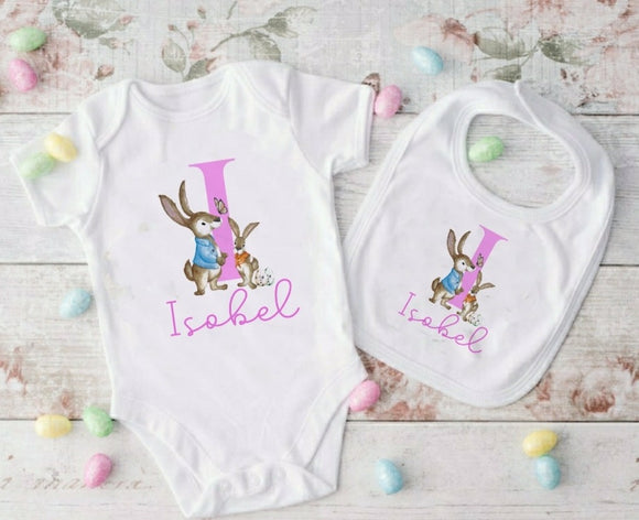 Rabbit Initial Baby Vest And Bib