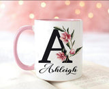 Teacher Magnolia Black Initial Printed Mug