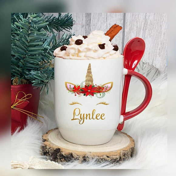 Christmas Unicorn Hot Chocolate Mug and Spoon