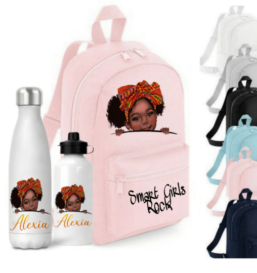 Black Girl Backpack and Water Bottle Elegant Treats