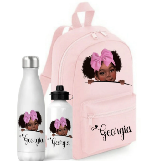 Black Girl Backpack and Water Bottle