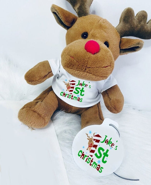 Personalised First Christmas Reindeer Teddy