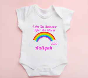 Personalised Rainbow After The Storm Baby Vest